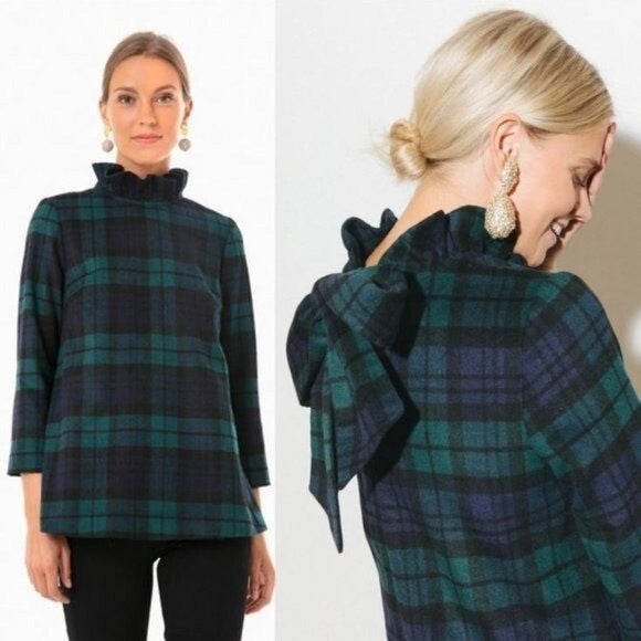Tuckernuck | NEW Blackwatch Plaid Schoolgirl Bow Wool Faye Blouse Size XS
